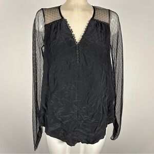 BCBGeneration Black Sheer Silk Mesh Sleeve Blouse S-M *Brand/Size Tag missing*